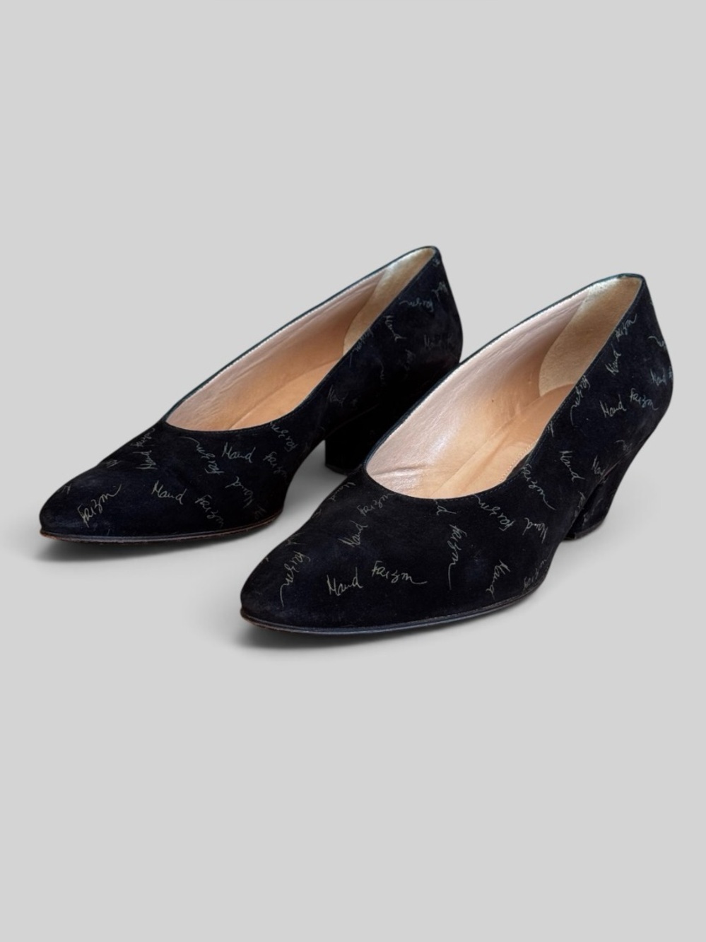 Vintage Maud Frizon Paris Black Suede Signature Pumps 38.5